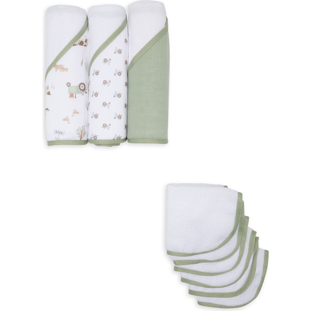 Chick Pea Babies' Kids' 9-piece Hooded Bath Towel & Washcloth Set In Farm