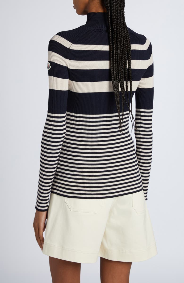 Moncler Stripe Virgin Wool Rib Mock Neck Sweater, Alternate, color, 