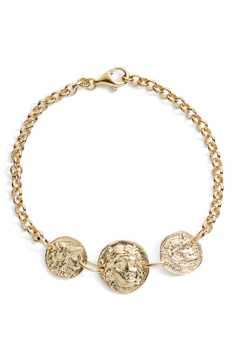 Adina's Jewels Triple Coin Rolo Bracelet, Main, color, 