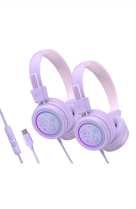 KidJamz KJ55U (2 Pack) USB-C Kid's Headphones w/ LED Lights