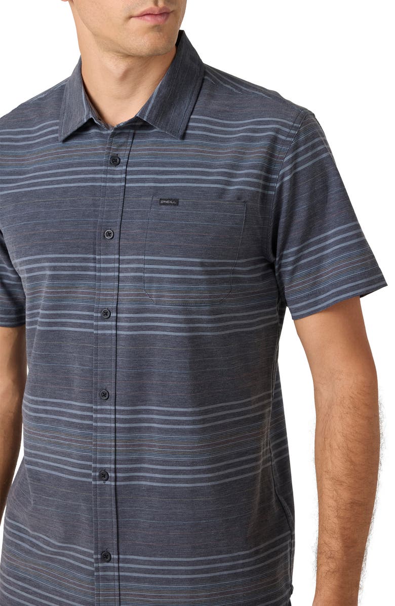 O'Neill TRVLR UPF Traverse Stripe Short Sleeve Performance Button-Up Shirt, Alternate, color, 
