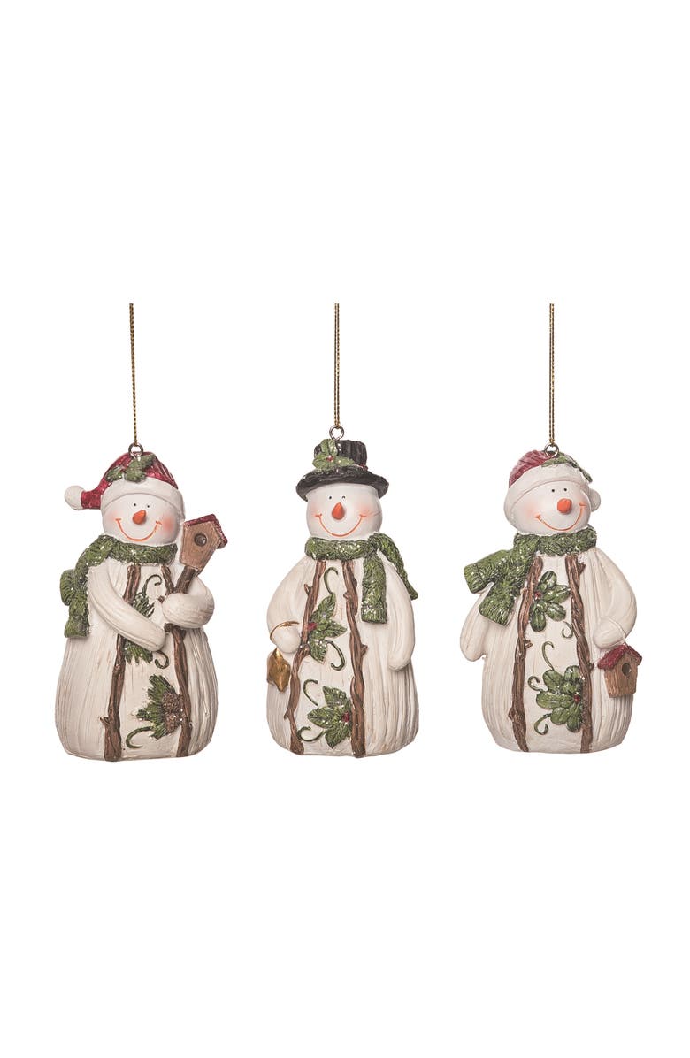 Transpac Resin Wood Carved Snowman Ornament Set of Christmas Decor, Main, color, 