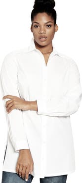 Roaman's Kate Long-Sleeve Crisp Cotton-Blend Button-Front Tunic