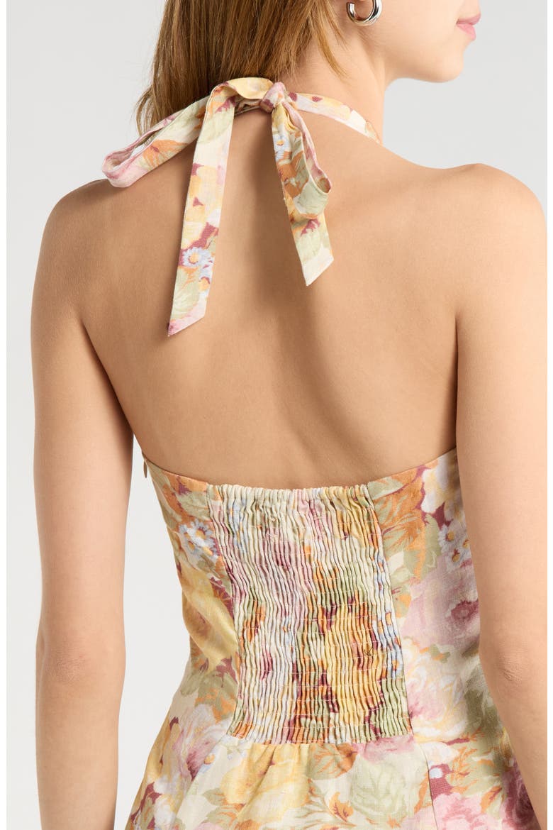Murano Floral Linen Halter Dress, Alternate, color, GIARDINO