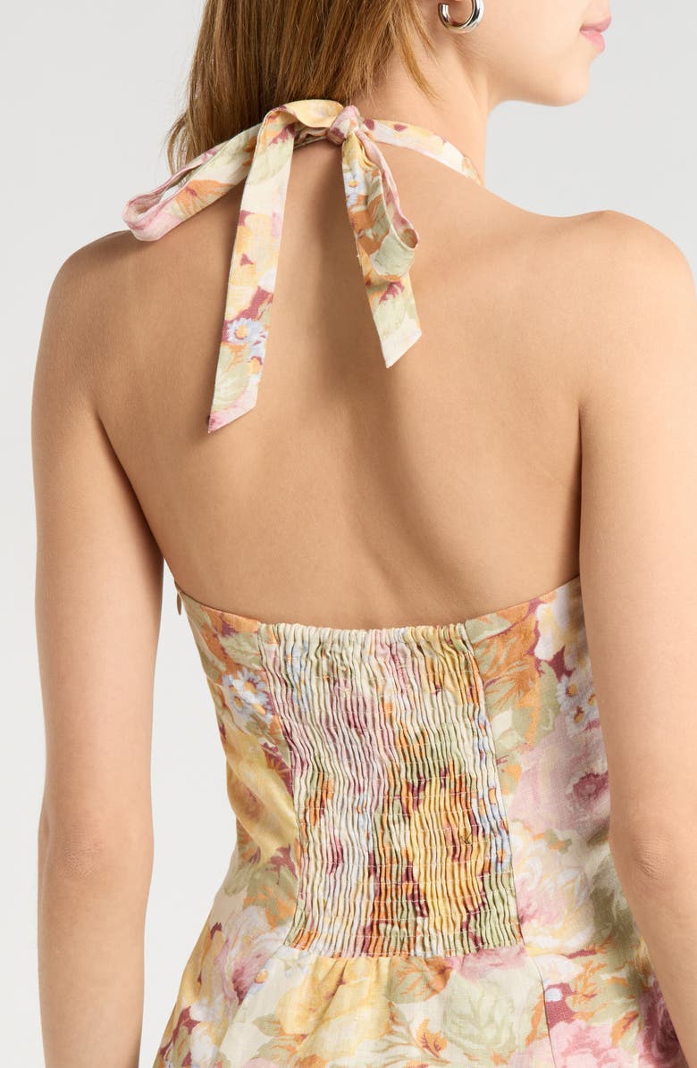 Faithfull the Brand Murano Floral Linen Halter Dress, Alternate, color, Giardino