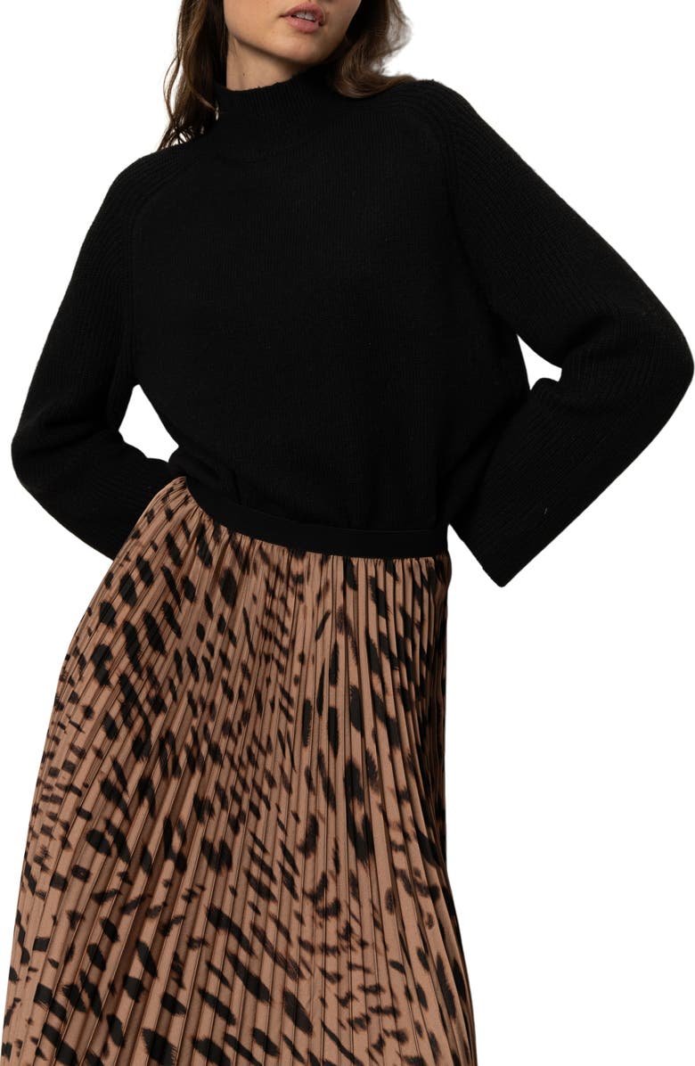 Sanctuary Nostalgia Abstract Leopard Print Pleated Skirt, Alternate, color, Mocha Leo