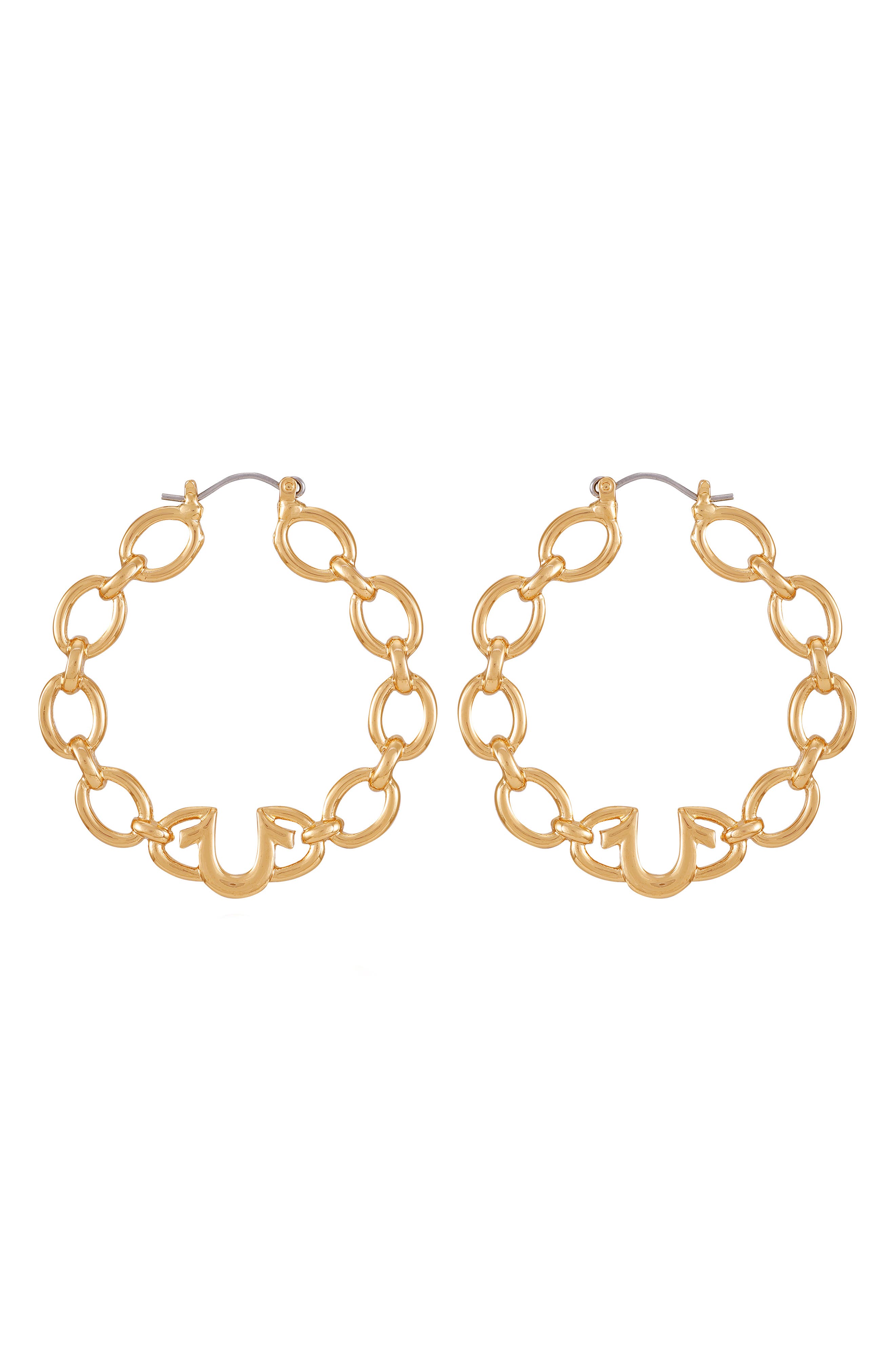 True Religion Horseshoe Logo Chain Hoop Earrings