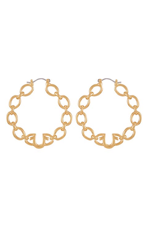 Horseshoe Logo Chain Hoop Earrings