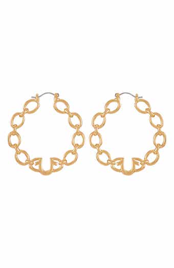 True Religion Horseshoe Logo Chain Hoop Earrings