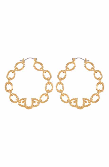 True Religion Horseshoe Logo Chain Hoop Earrings