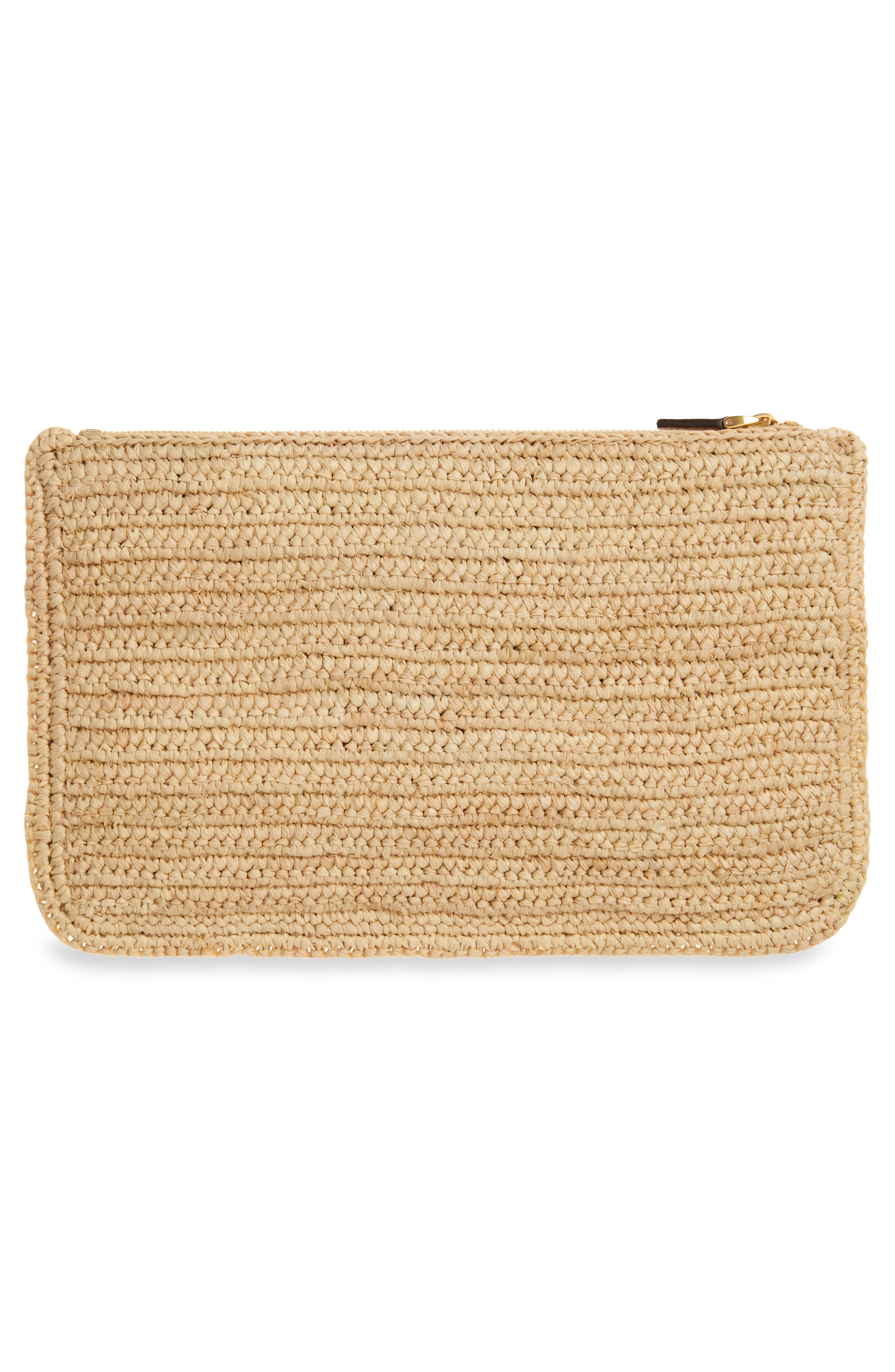 Valentino Garavani Medium Raffia Zip Pouch, Alternate, color, Natural Multi