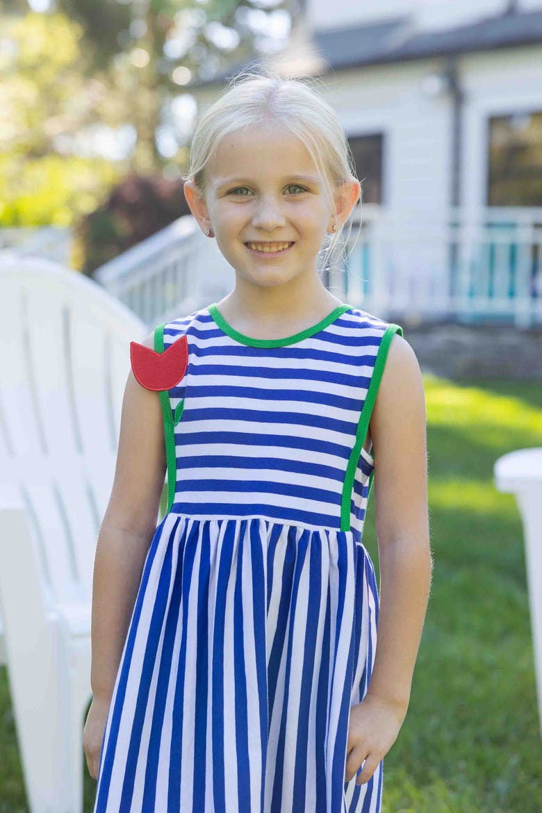 Stripe Knit Dress With Tulip, Alternate, color, Royal/White