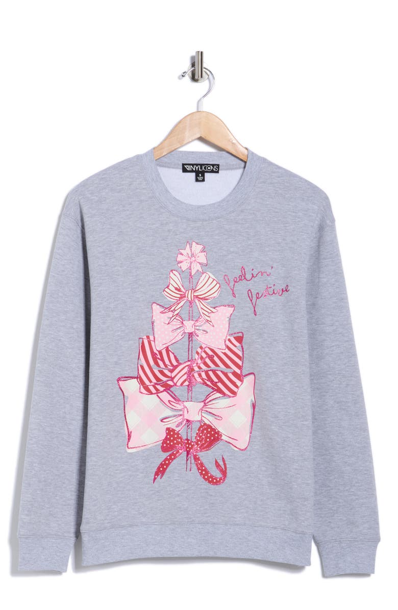 Vinyl Icons Bow Graphic Fleece Sweatshirt, Alternate, color, Heather Grey