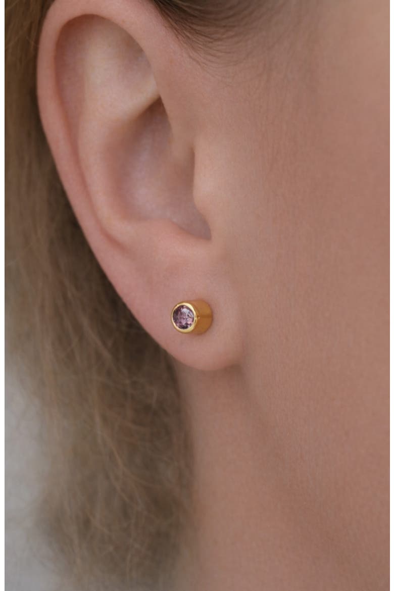 Birthstone Threaded Flatback Stud Earring, Alternate, color, GOLD/ FEBRUARY