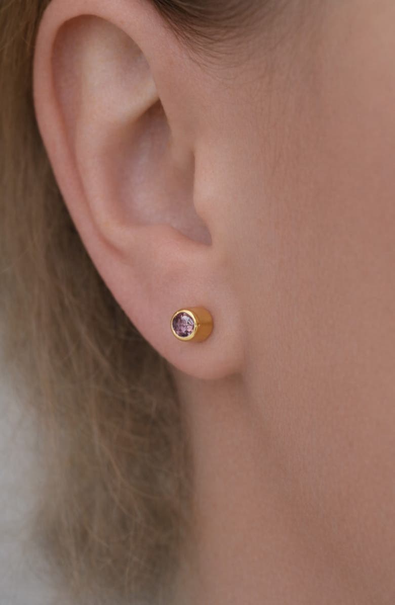 Argento Vivo Sterling Silver Birthstone Threaded Flatback Stud Earring, Alternate, color, Gold/ February