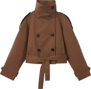 MANGO Double Breasted Crop Cotton Blend Trench Coat