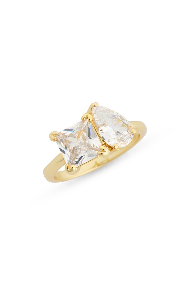 Pear & Square Cut Crystal Engagement Ring, Main, color, CLEAR / GOLD