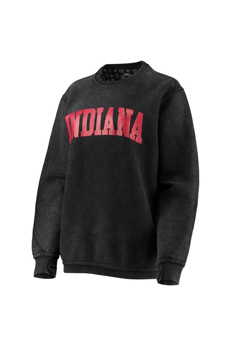 Women's Pressbox Black Indiana Hoosiers Comfy Cord Vintage Wash Basic Arch Pullover Sweatshirt, Alternate, color, Black