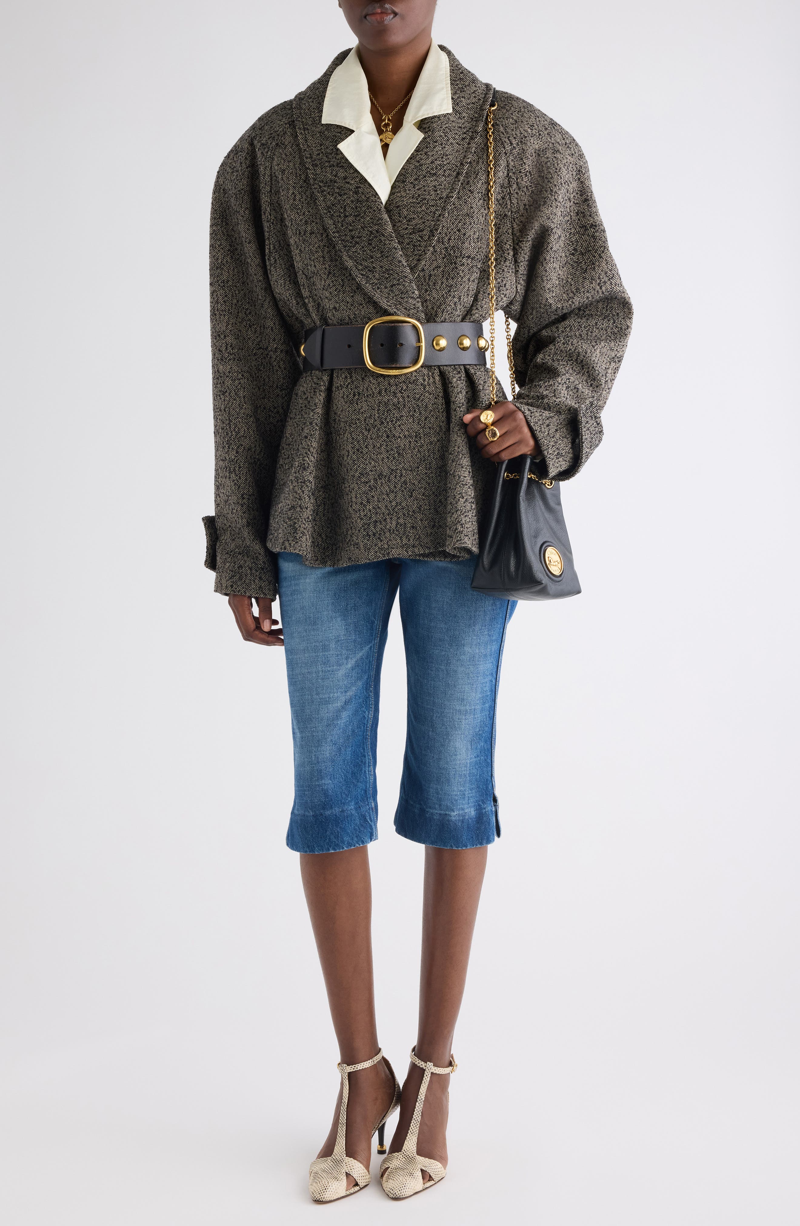 Wool Blend Herringbone Peplum Jacket - image 2