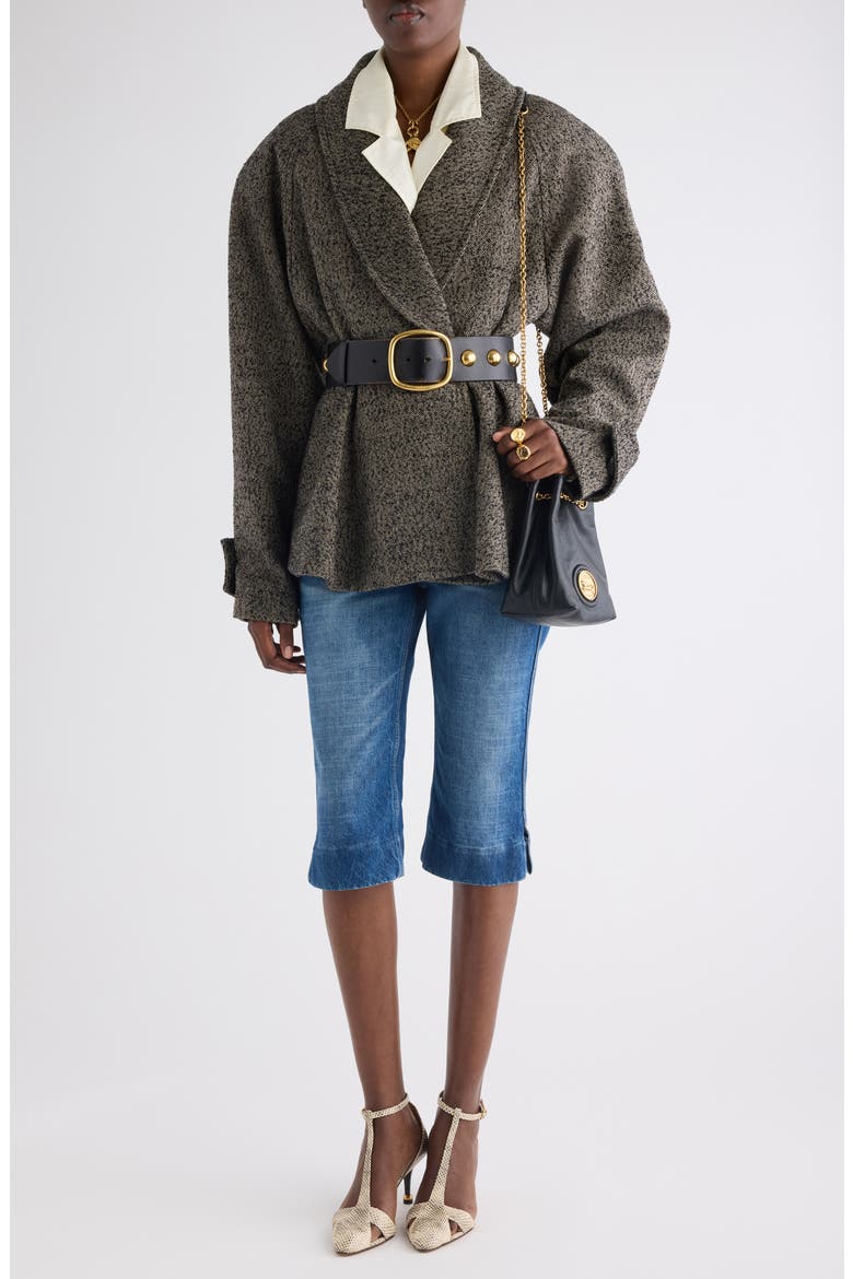 Wool Blend Herringbone Peplum Jacket, Alternate, color, BEIGE - BLACK