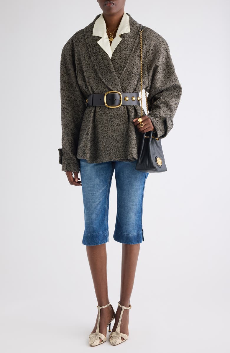 Chloé Wool Blend Herringbone Peplum Jacket, Alternate, color, Beige - Black