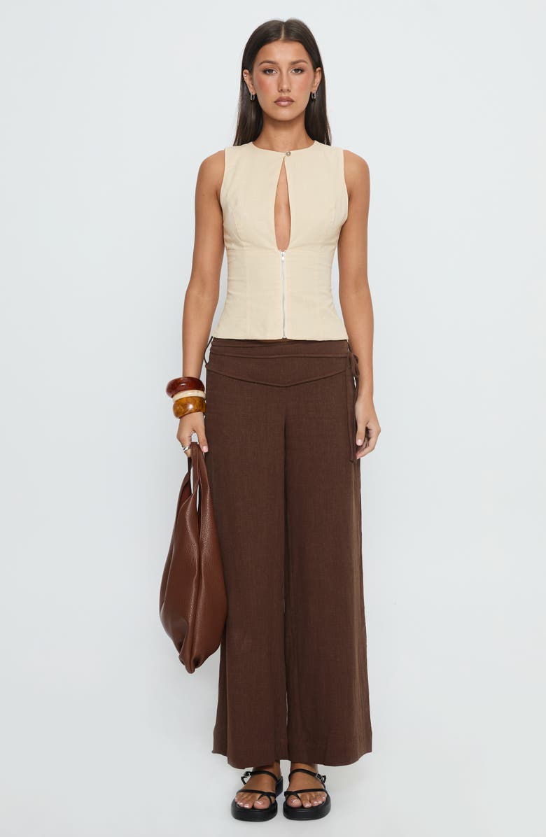 Princess Polly Heleena Keyhole Cotton & Linen Zip Tank, Alternate, color, Cream