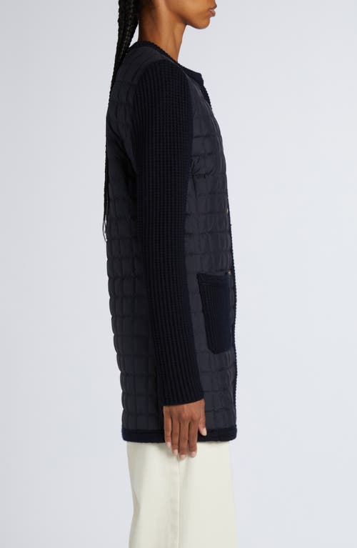 Moncler Quilted Down & Wool Knit Cardigan In Navy Blue