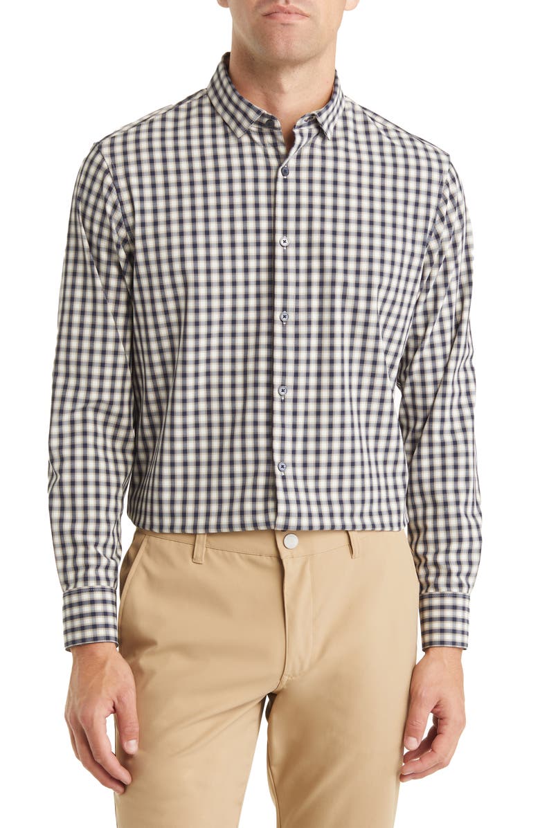 Mizzen+Main Leeward Trim Fit Check Performance Button-Up Shirt, Main, color,