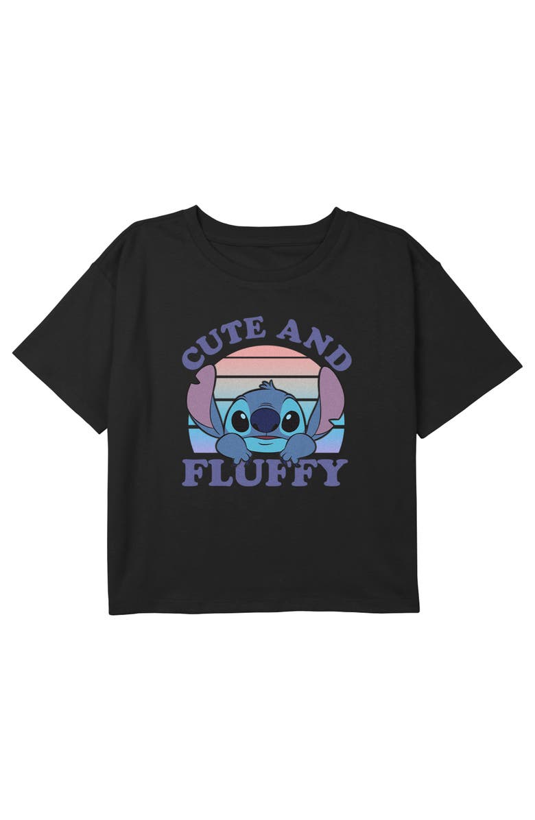 Lilo & Stitch Girl's Lilo & Stitch Cute and Fluffy Retro Sunset Graphic T-Shirt, Main, color, Black