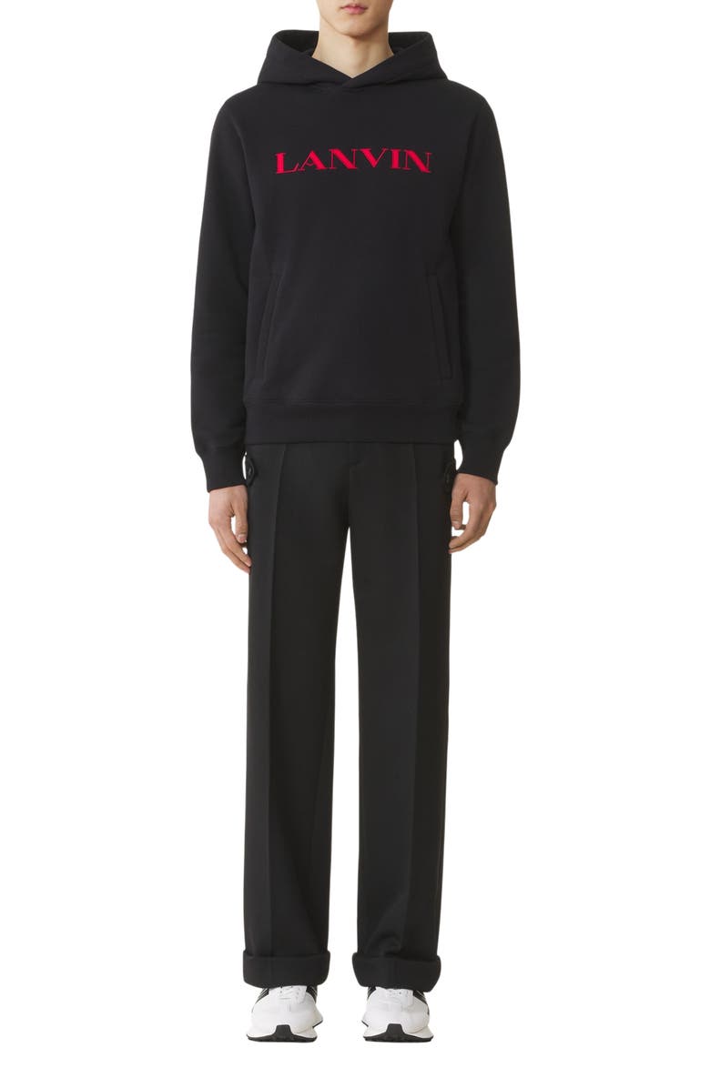Lanvin Embroidered Cotton Hoodie, Main, color, Black