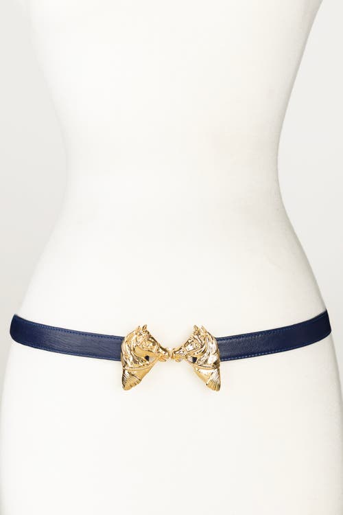 Raina Belts Harvey Horse Clasp Leather Belt In Blue