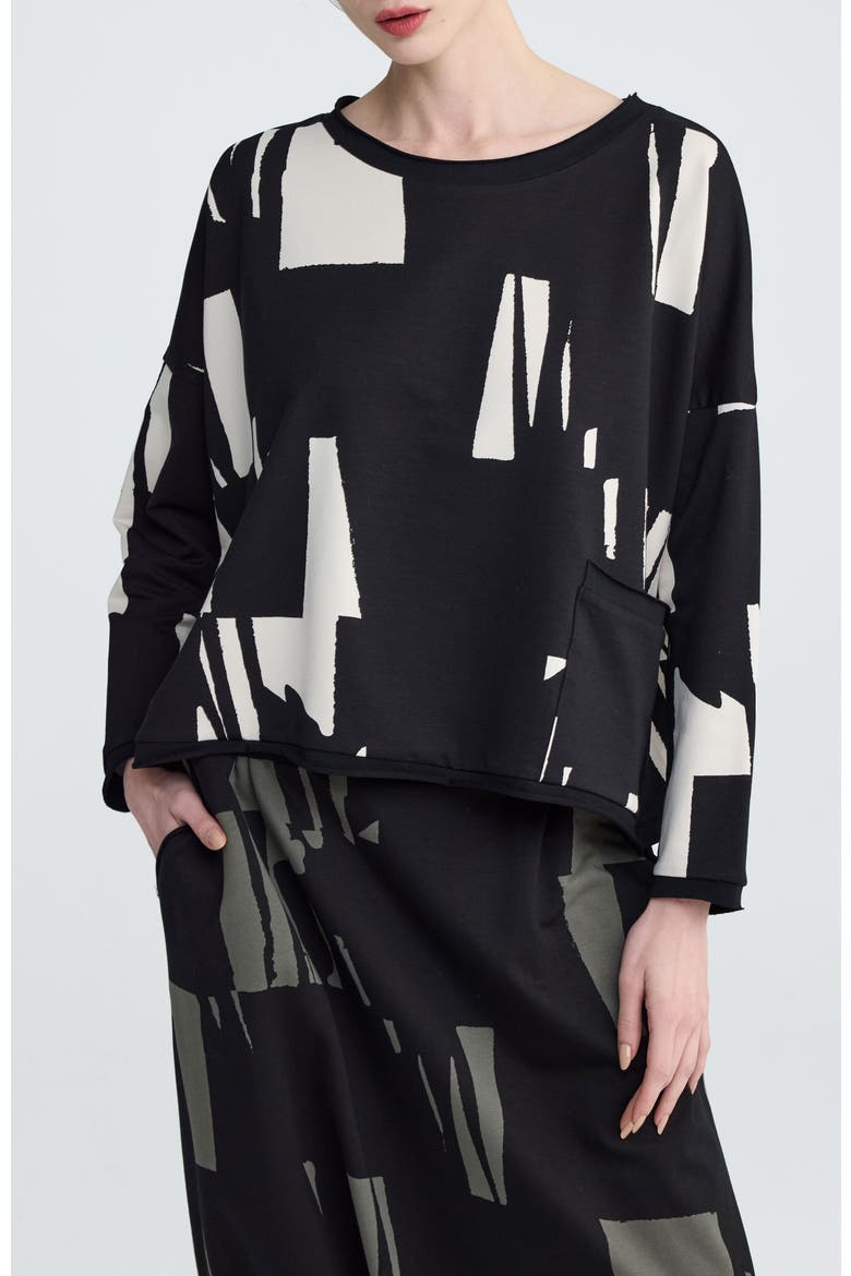 Nerina Cropped Graphic Blouse, Alternate, color, Ivory Black