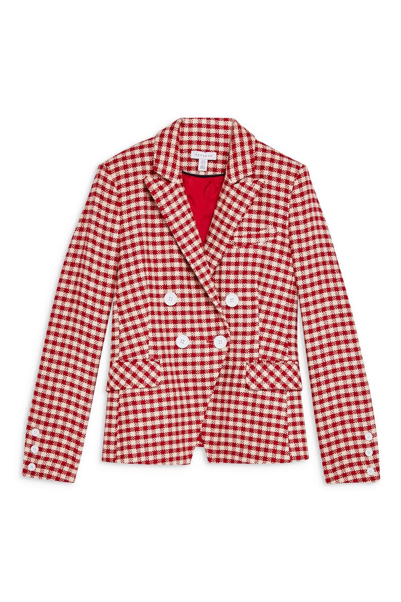 Check Double Breasted Blazer, Alternate, color, RED MULTI