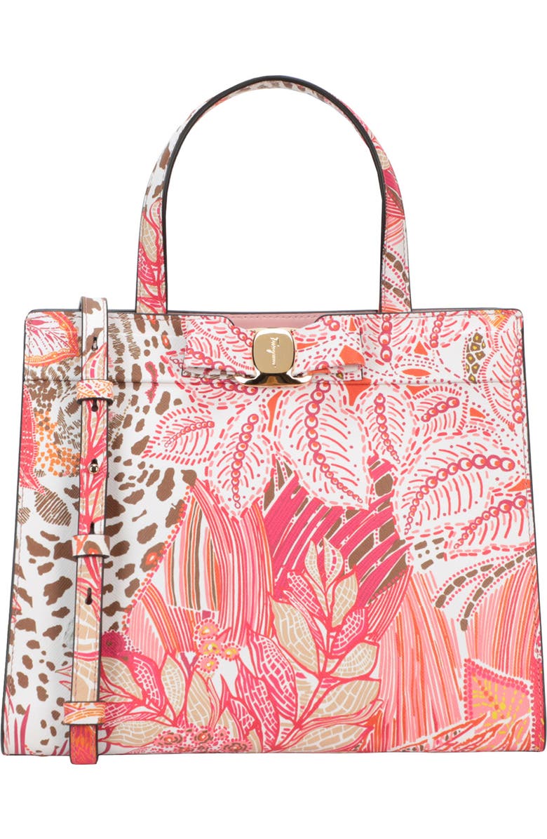 FERRAGAMO Vara Bow Print Leather Tote Bag, Main, color,