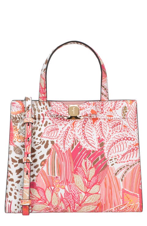 Vara Bow Print Leather Tote Bag