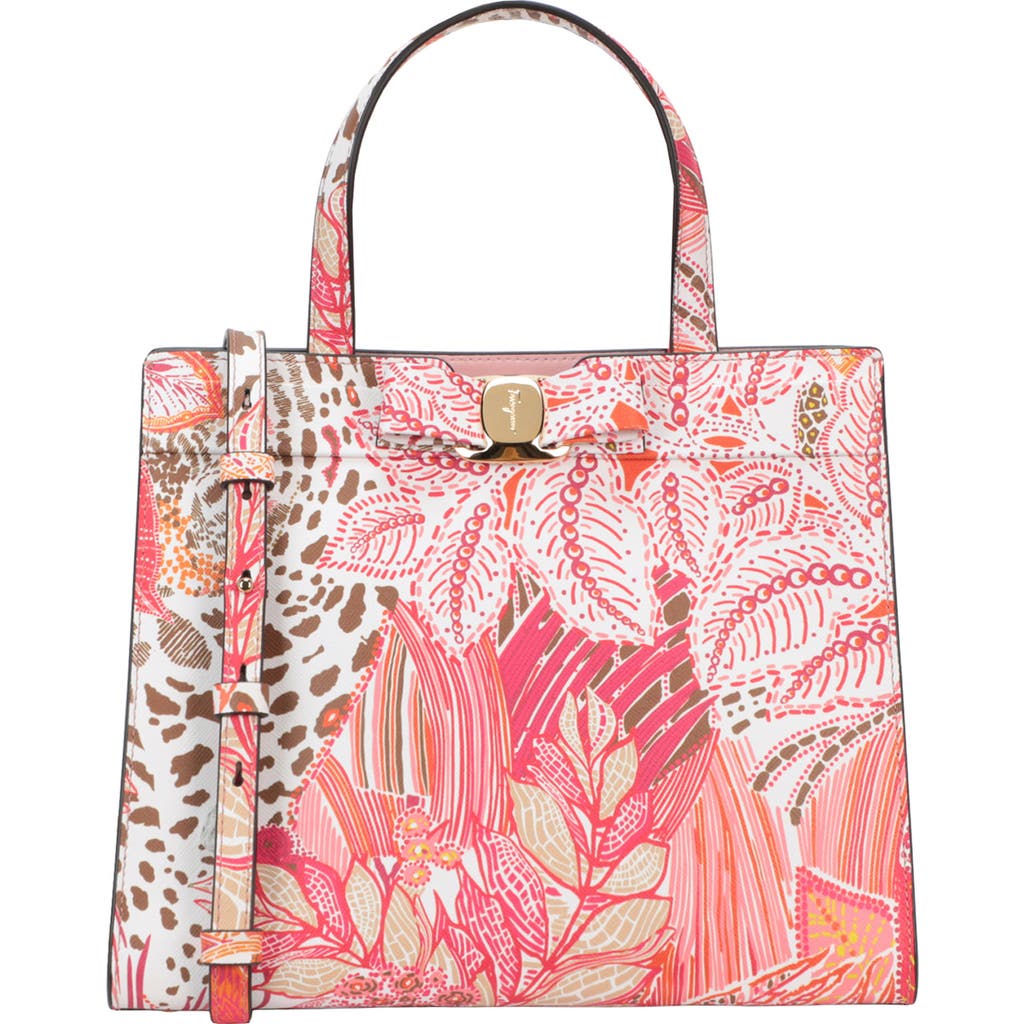 Ferragamo Vara Bow Print Leather Tote Bag In Multi