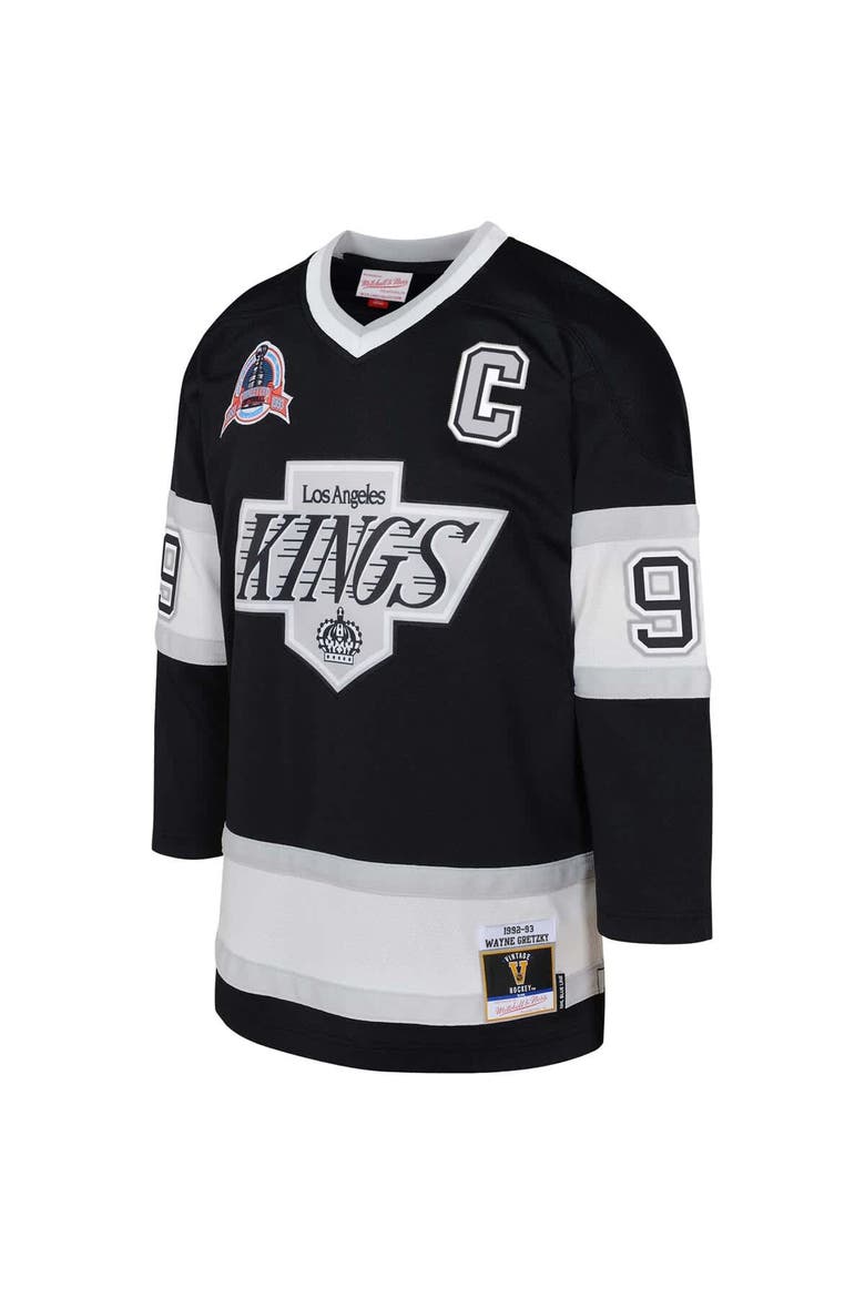 Youth Mitchell & Ness Wayne Gretzky Black Los Angeles Kings 1992/93 Captain Patch Blue Line Player Jersey, Alternate, color, Black