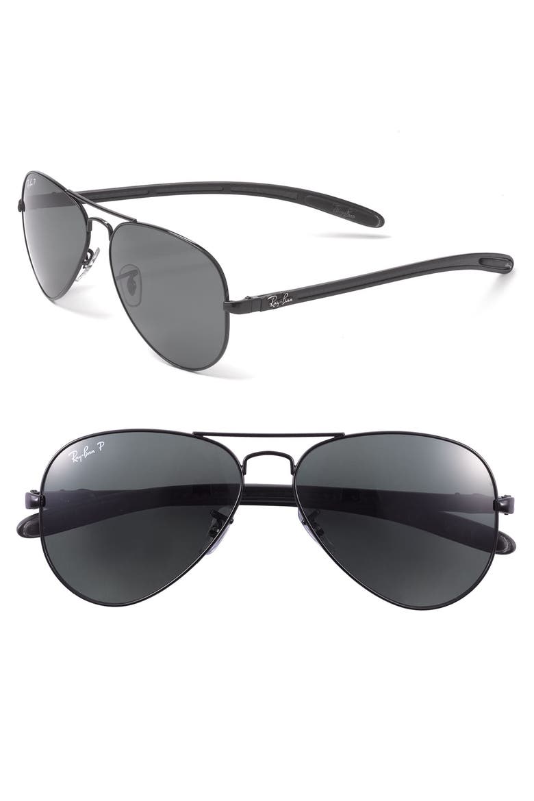 'Tech' Polarized 58mm Aviator Sunglasses, Main, color, BLACK POLARIZED