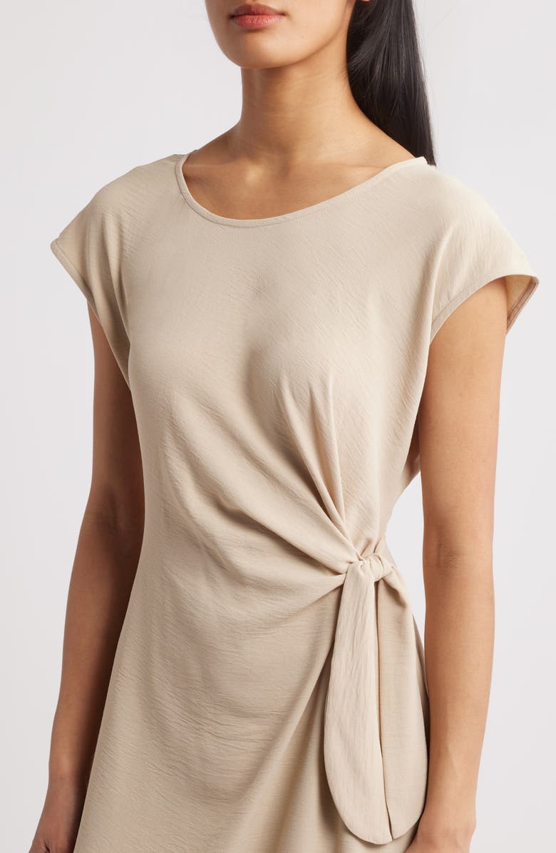 Connected Apparel Twist Wrap Waist Shift Dress, Alternate, color, Sand
