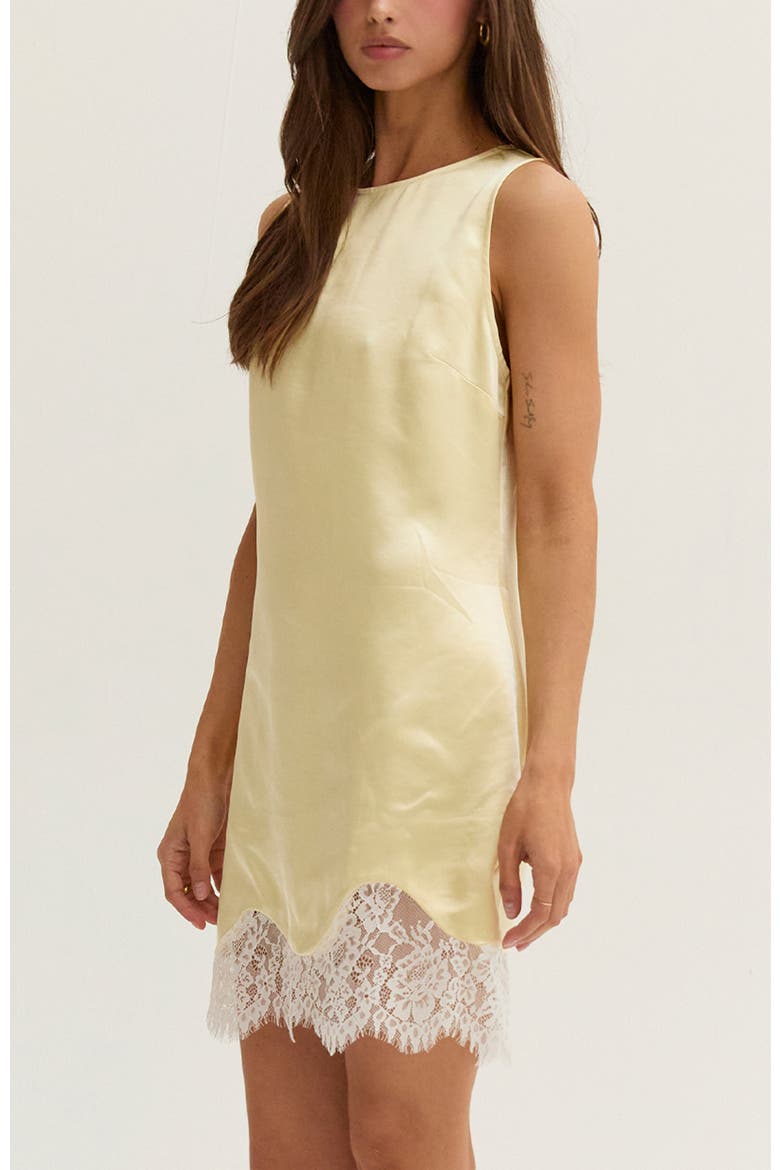 Lace Trim Hem Satin Mini Dress, Alternate, color, Butter