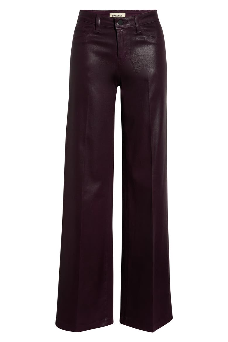 Scottie Coated High Waist Wide Leg Jeans, Alternate, color, DARK MALBEC COATED