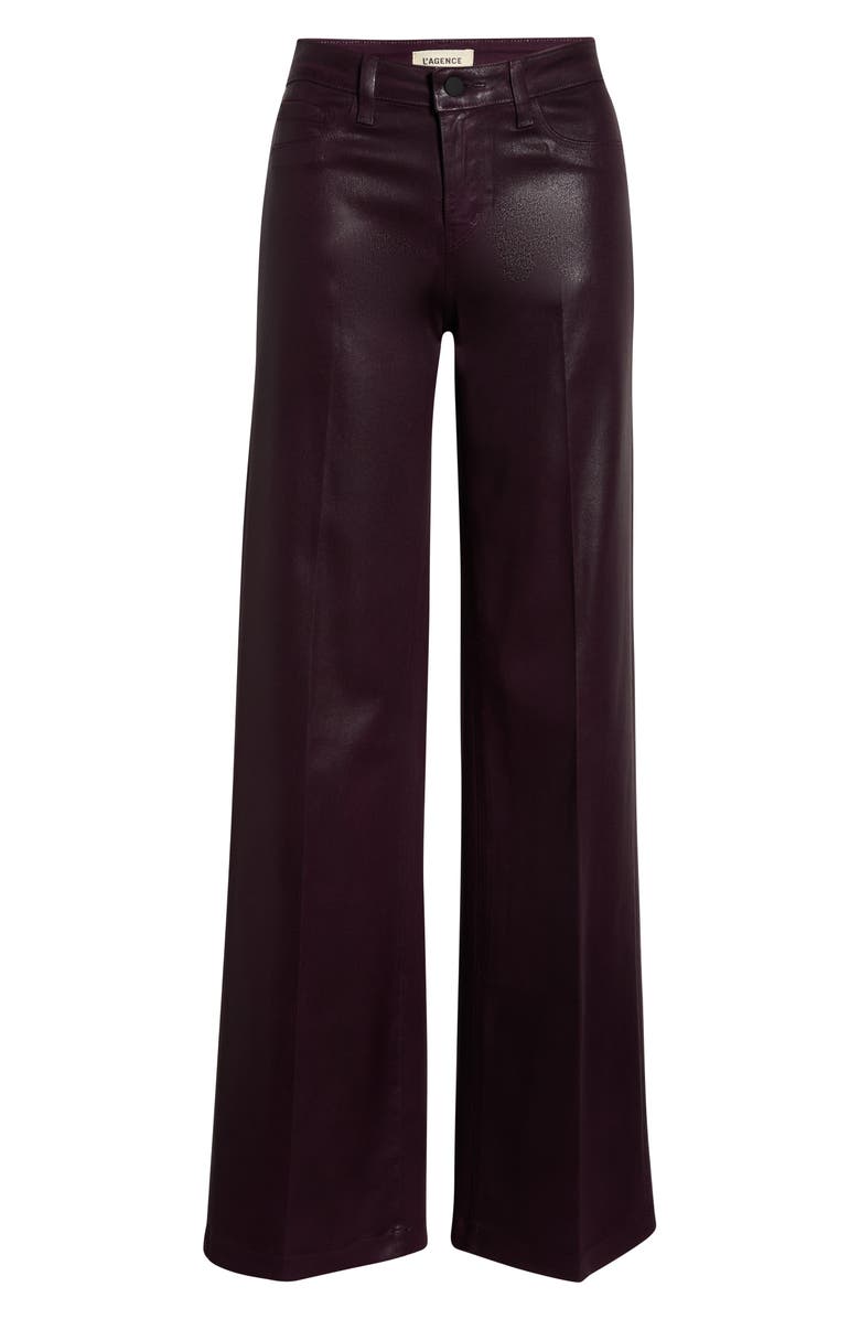 L'AGENCE Scottie Coated High Waist Wide Leg Jeans, Alternate, color, Dark Malbec Coated