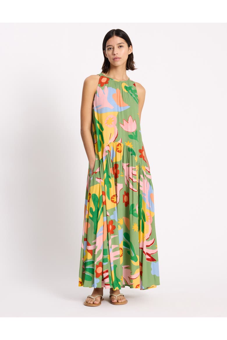Tropique Print Halter Neck Maxi Dress, Main, color, Green