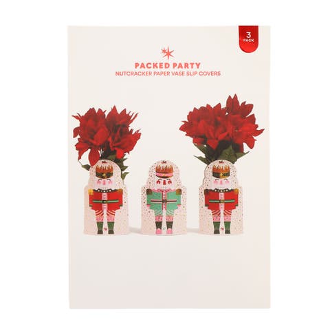 Nutcracker Pop-Up Vase Slip Covers Set of 3 - Gold Foil Die-Cut Nutcracker Paper Vase Sleeves in 3 Festive Colors for Holiday Table Centerpieces