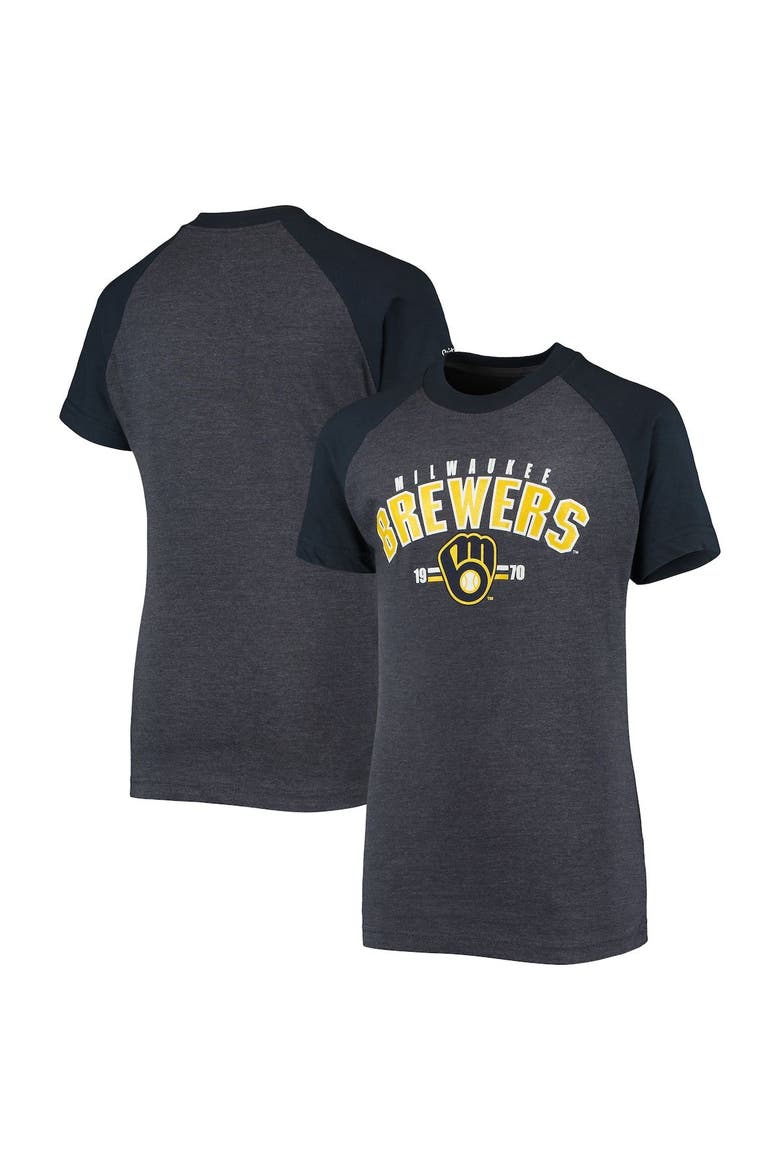 Youth Stitches Heathered Navy Milwaukee Brewers Raglan T-Shirt, Main, color, Heather Navy