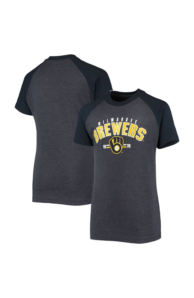 STITCHES Youth Stitches Heathered Navy Milwaukee Brewers Raglan T-Shirt, Main, color, Heather Navy