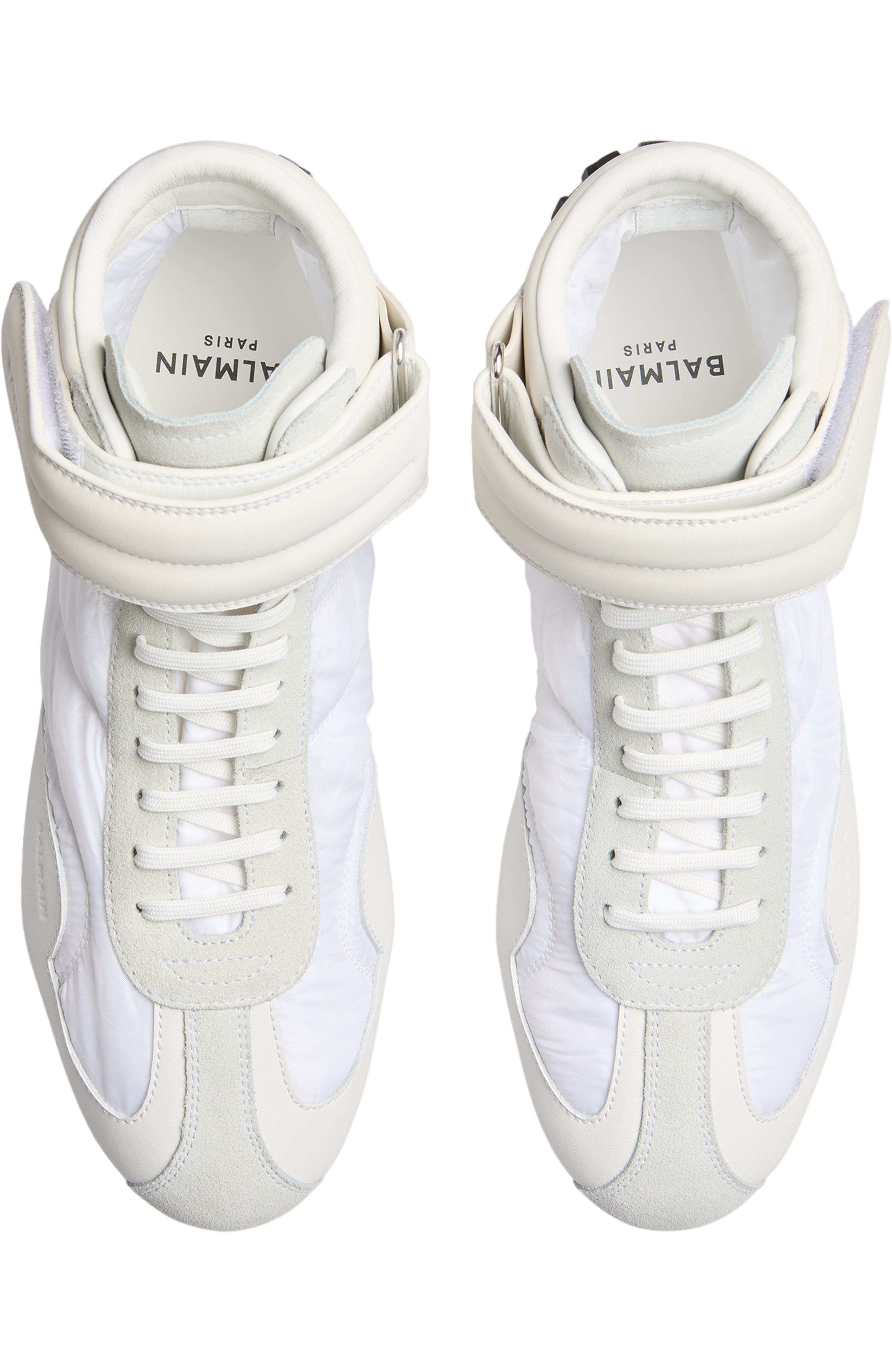 Racing Mid-Top trainers in nylon and leather, Alternate, color, white