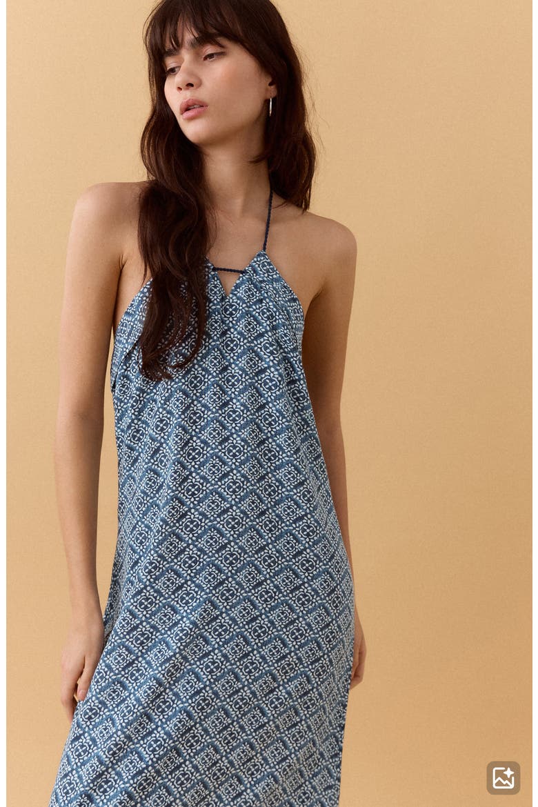 Print Halter Neck Open Back Midi Dress, Alternate, color, NAVY
