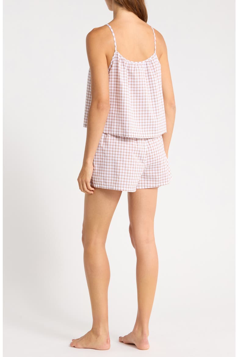 Grid Cotton Crop Camisole & Shorts Pajamas, Alternate, color, WHITE- BROWN MINI CHECK