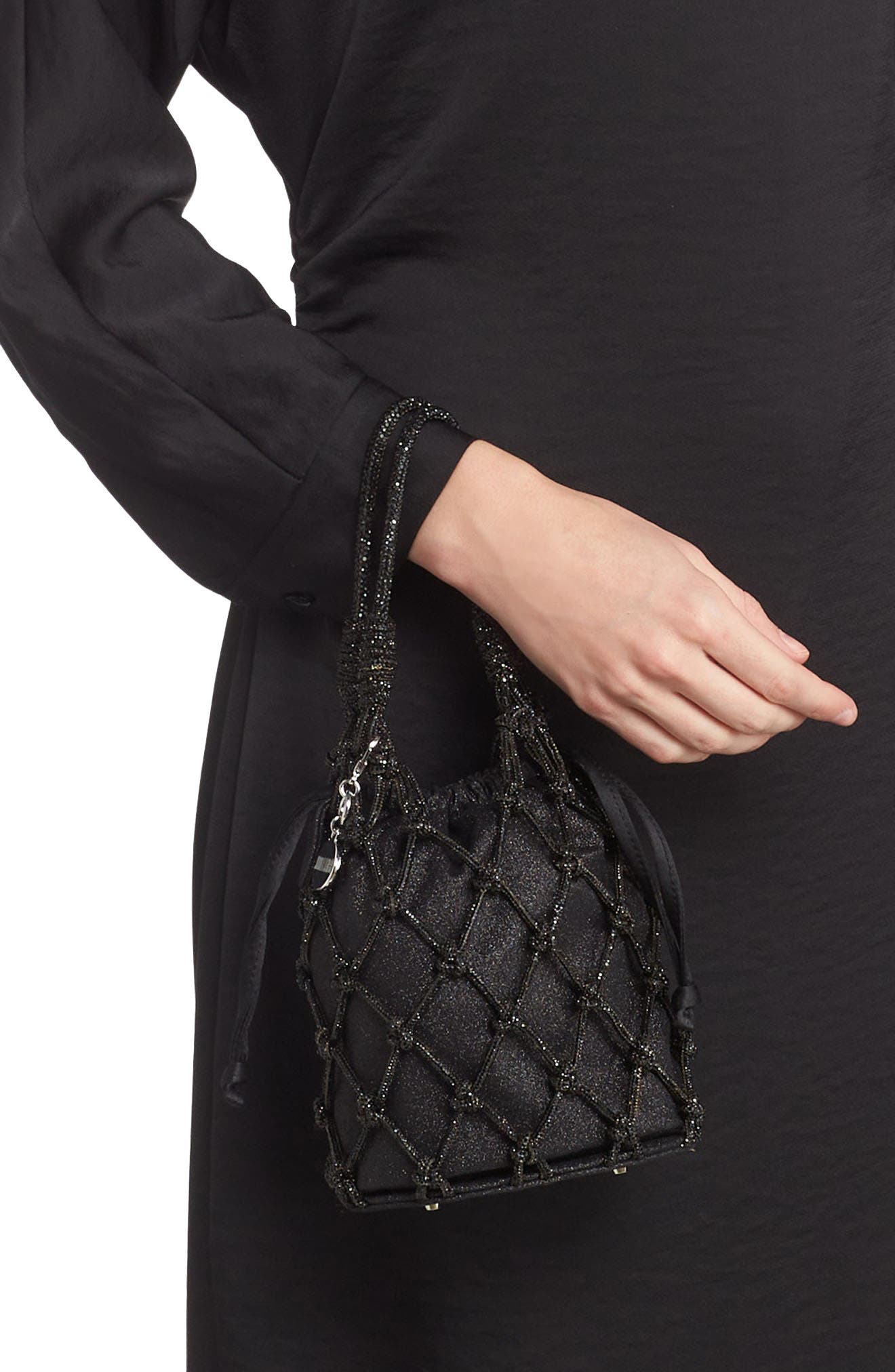 JUDITH LEIBER COUTURE Sparkle Net Pouch Bag, Alternate, color, Silver Jet